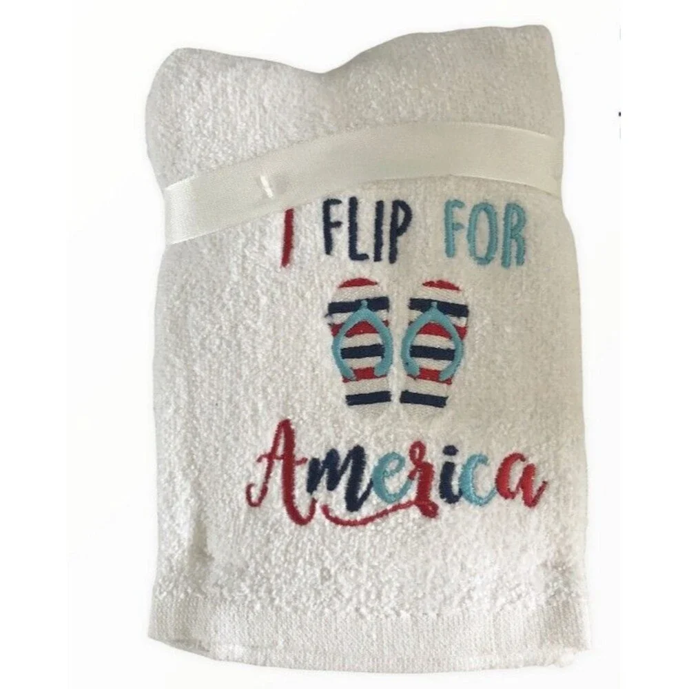 America Embroidered Hand Towels Bathroom July 4th USA Red White Blue Set of 2